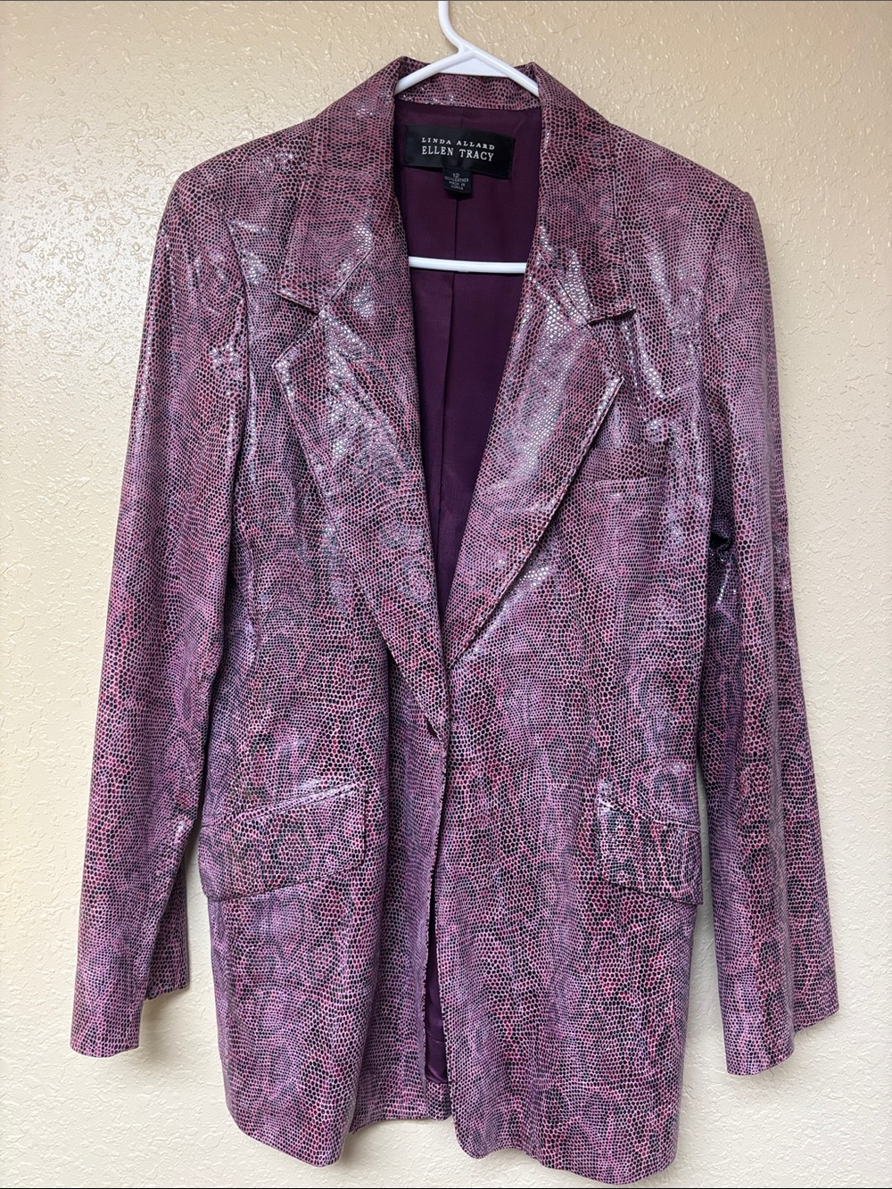 Ellen Tracy Pink Purple Snake-Print Blazer Jacket
